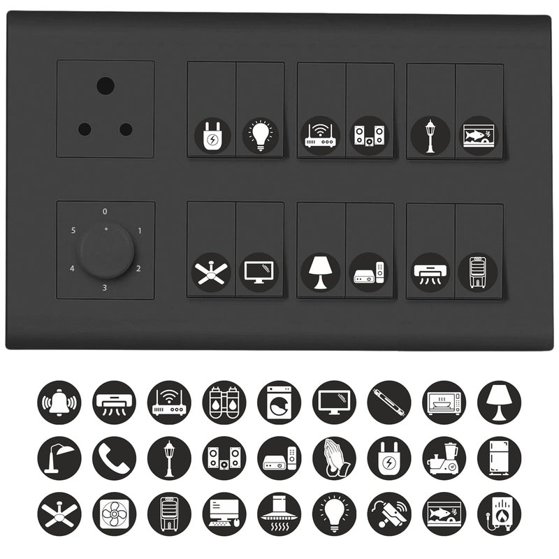 11 Strokes Black & White Switch Board Stickers for Home - 3 Sheets Black Switch Board Stickers, Electric Switchboard self Adhesive Stickers, Light Stickers, Bell Sticker Light Fan Sticker for Switch - Image 1