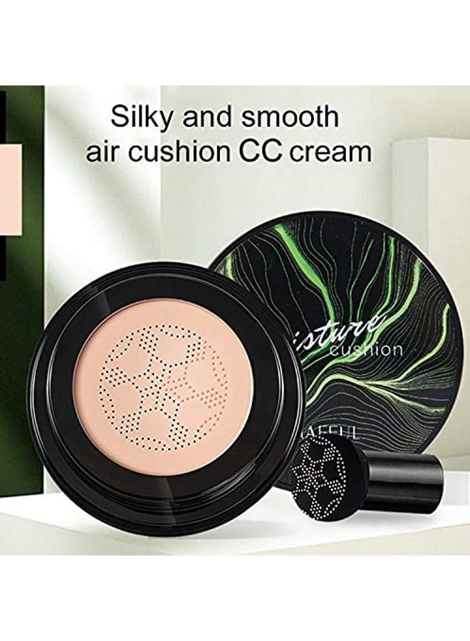 Hilareco Mushroom Head Air Cushion CC Cream Natural Foundation,Phoera Powder, Bright Makeup Base Long Lasting with Makeup Sponge and Flat Top Kabuki Foundation Brush (# 02 Natural) - Image 2