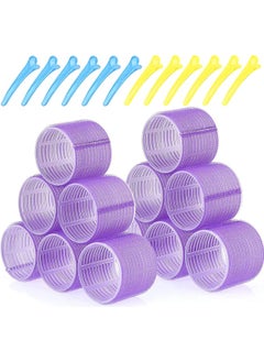 Premify 24 Pieces Large Hair Rollers Set, 12  Pieces Self Grip Holding Hair Rollers Curlers 48 X 63 Mm & 12  Pieces Duckbill Sectioning Clips For Salon Barber Hairdressing, Hair Styling Rollers  - Image 1