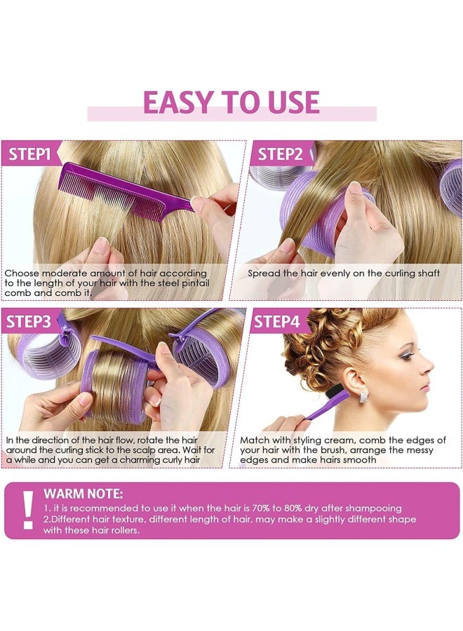 Premify مجموعة 24 قطعة من لفافات الشعر الكبيرة، 12 قطعة من لفافات الشعر ذاتية التثبيت بحجم 48 × 63 مم و12 قطعة من مشابك تقسيم على شكل منقار البط لصالونات الحلاقة وتصفيف الشعر، لفافات تصفيف الشعر - Image 4