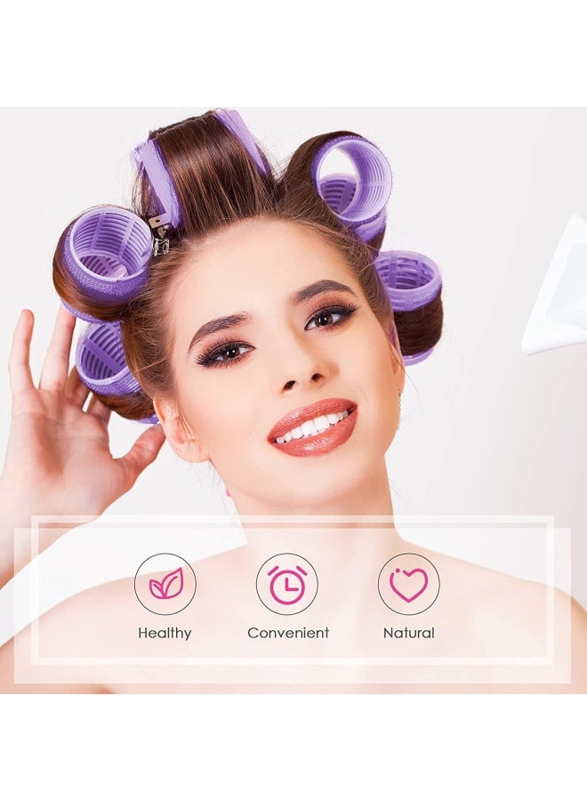 Premify مجموعة 24 قطعة من لفافات الشعر الكبيرة، 12 قطعة من لفافات الشعر ذاتية التثبيت بحجم 48 × 63 مم و12 قطعة من مشابك تقسيم على شكل منقار البط لصالونات الحلاقة وتصفيف الشعر، لفافات تصفيف الشعر - Image 3