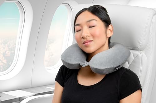 Brookstone Travel Neck Pillow - Lightweight Fleece Casing U-Shaped Stuffable Memory Foam Travel Pillow for Sleeping and Neck Support, Size One Size, Grey - Image 3