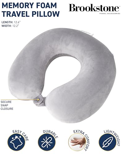Brookstone Travel Neck Pillow - Lightweight Fleece Casing U-Shaped Stuffable Memory Foam Travel Pillow for Sleeping and Neck Support, Size One Size, Grey - Image 2