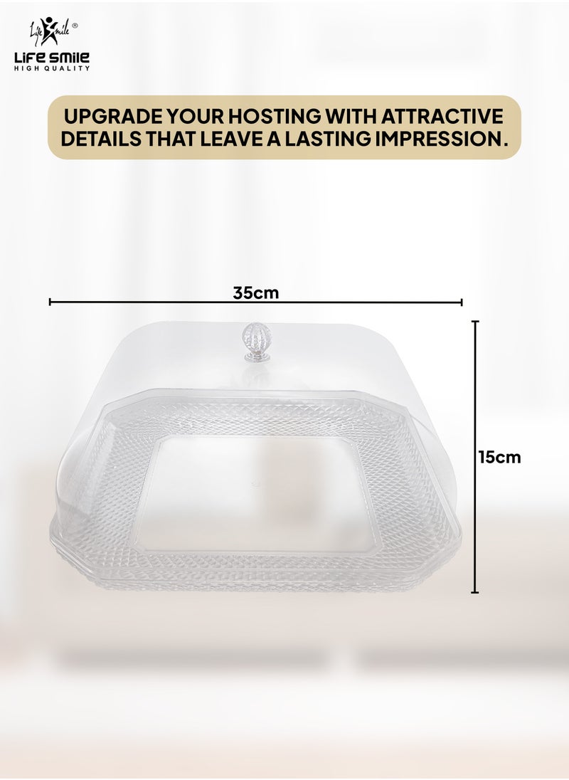 Life Smile - Cake Serving Tray With Cover - Acrylic Spill Proof Rectangular Countertop Decorative Tray For Appetizer, Cake, Candy, Sweets, Fruit, Bread tray for Home & Office - Image 1