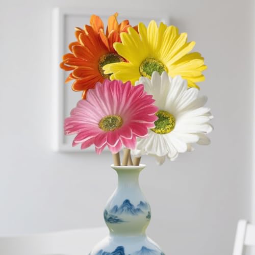 INIMAGINE IN-IMAGINE 4 Pcs Artificial Flowers Bunch, Flower for Vases for Home Decor, Home Decor Fulang Chrysanthemum High-End Simulation Multi-Color Hand-Held Decoration(White Yellow Pink Orange Red) - Image 1