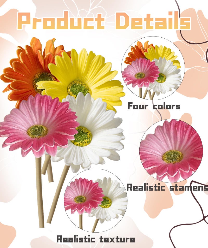INIMAGINE IN-IMAGINE 4 Pcs Artificial Flowers Bunch, Flower for Vases for Home Decor, Home Decor Fulang Chrysanthemum High-End Simulation Multi-Color Hand-Held Decoration(White Yellow Pink Orange Red) - Image 2