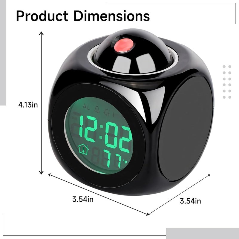 Led Cube Projection Clock with Clear Red Time, Voice Time Announcements, Dual Time & Temperature Display, USB Powered, Black & White Design - Image 2