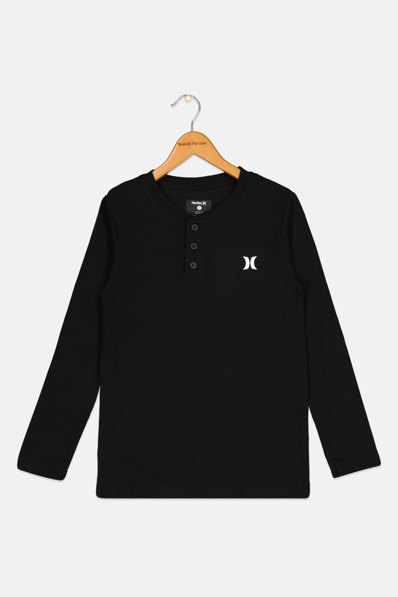Hurley Kids Boy Sportswear Fit Long Sleeve Outdoor T Shirt, Black - Image 1