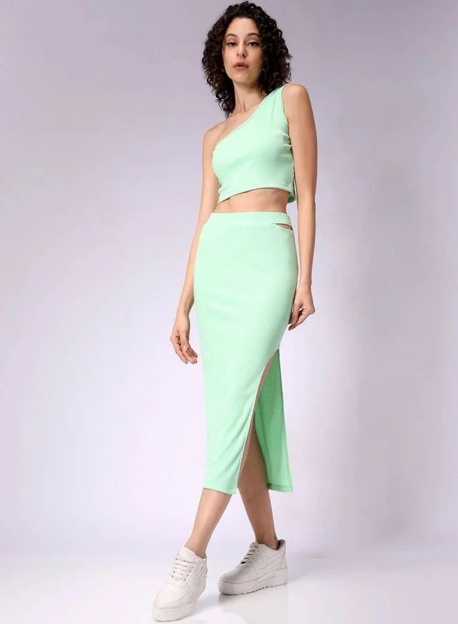Freehand Women Regular Fit Solid Sleeveless Mid Rise Top and Skirt Co-Ord Set