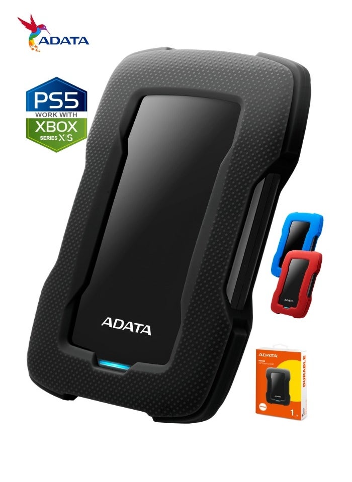 ADATA - HD330 1TB External HDD | Anti-Shock Hard Drive | Compitable with PS5 and XBOX | Black - Image 1