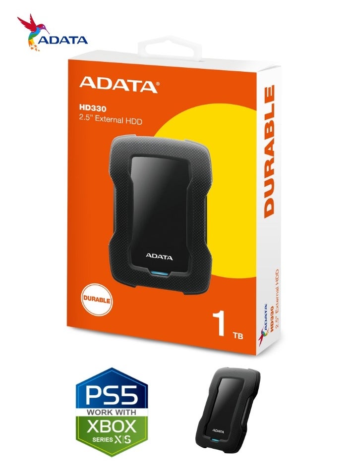 ADATA - HD330 1TB External HDD | Anti-Shock Hard Drive | Compitable with PS5 and XBOX | Black - Image 1