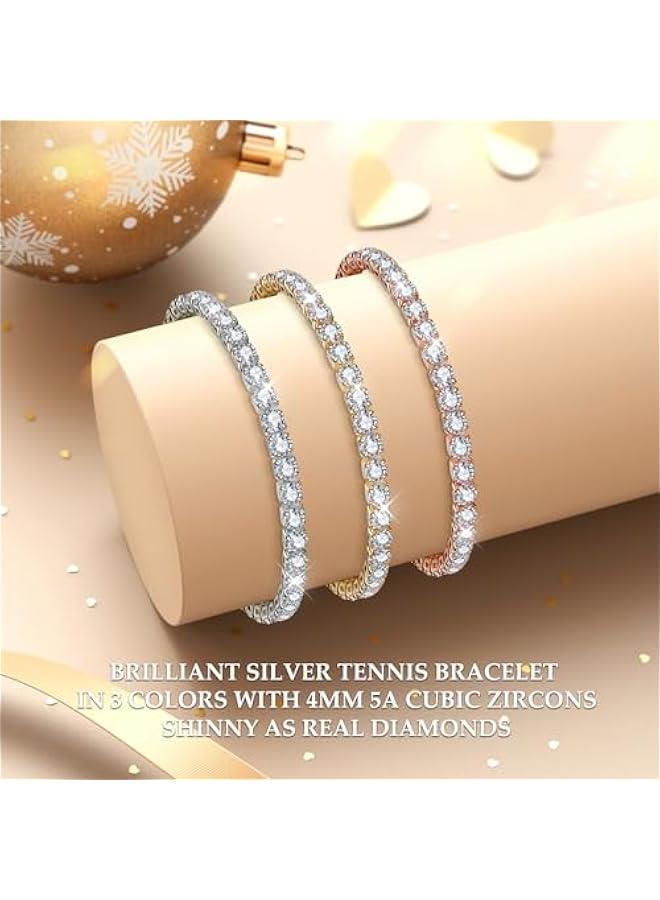 Tennis Bracelet for Women, Cubic Zirconia Bracelet Tennis Bracelets White Gold Plated Bracelet Silver Bracelet for Women Gifts for Christmas - Image 4