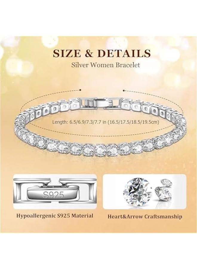 Tennis Bracelet for Women, Cubic Zirconia Bracelet Tennis Bracelets White Gold Plated Bracelet Silver Bracelet for Women Gifts for Christmas - Image 2