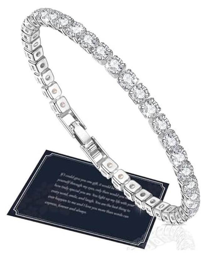 Tennis Bracelet for Women, Cubic Zirconia Bracelet Tennis Bracelets White Gold Plated Bracelet Silver Bracelet for Women Gifts for Christmas - Image 1