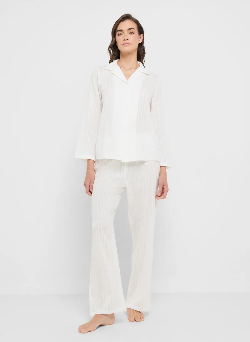 ايلا Button Down Top & Pant Pyjama Set