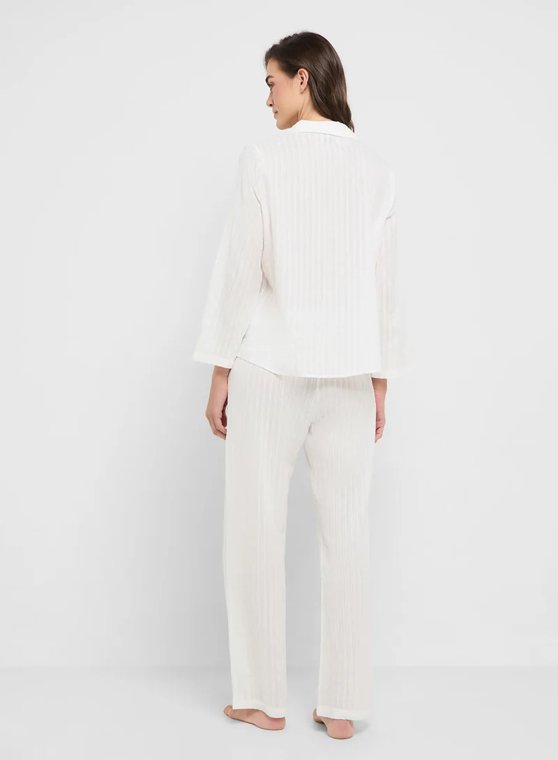 ايلا Button Down Top & Pant Pyjama Set