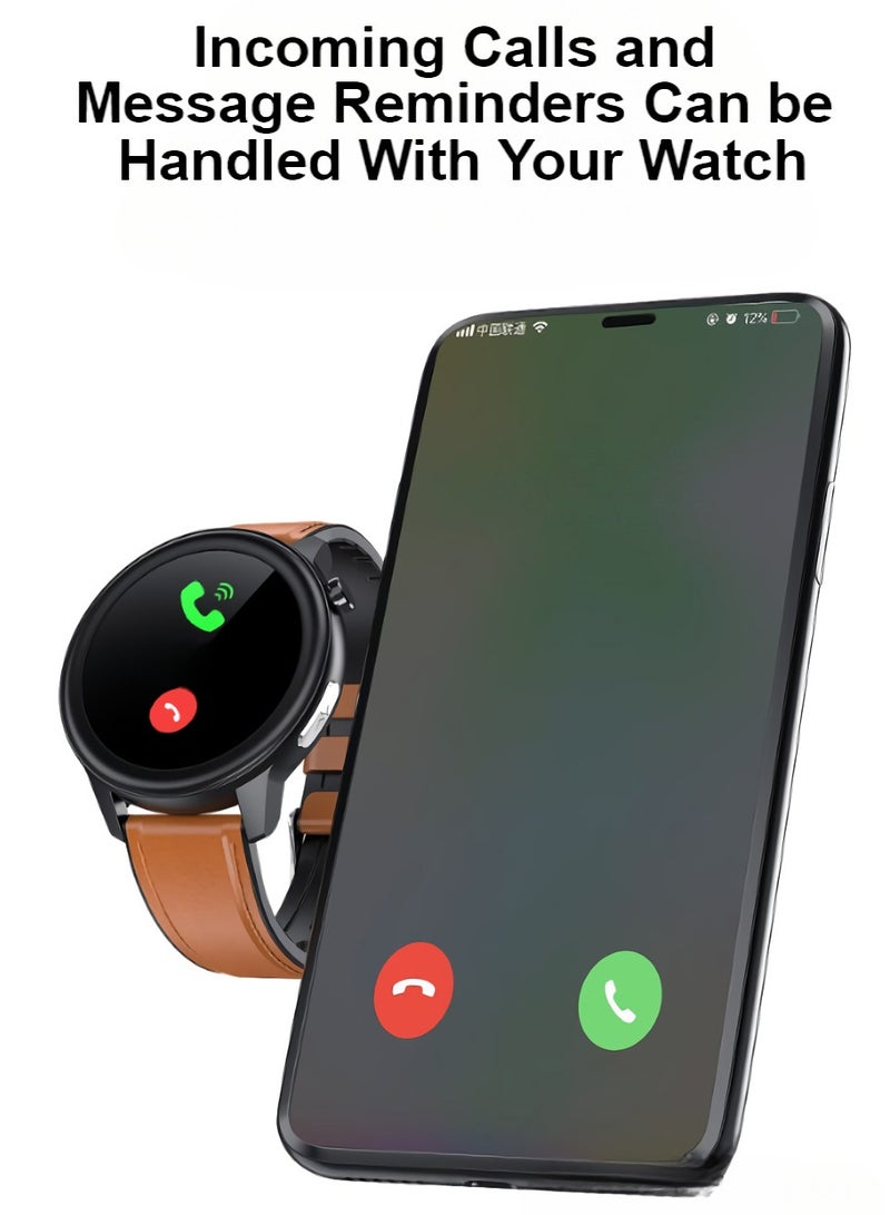 AROAQ E80 Smart Watch, Ai Artificial Intelligence Fitness Tracker Watch, Touch Screen Durable Health Monitoring Watch With ECG Body Temperature, Blood Pressure Oxygen Heart Rate Monitoring,(black leather) - Image 2