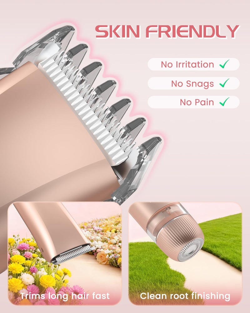 HOWSYKI Bikini Trimmer for Women, Painless Dual Head Shaver for Sensitive Skin, IPX7 Waterproof for Safe Shower, USB-C, Detachable Head, Portable 2 in 1 Electric Razors for Pubic Hair, Rose Gold - Image 4
