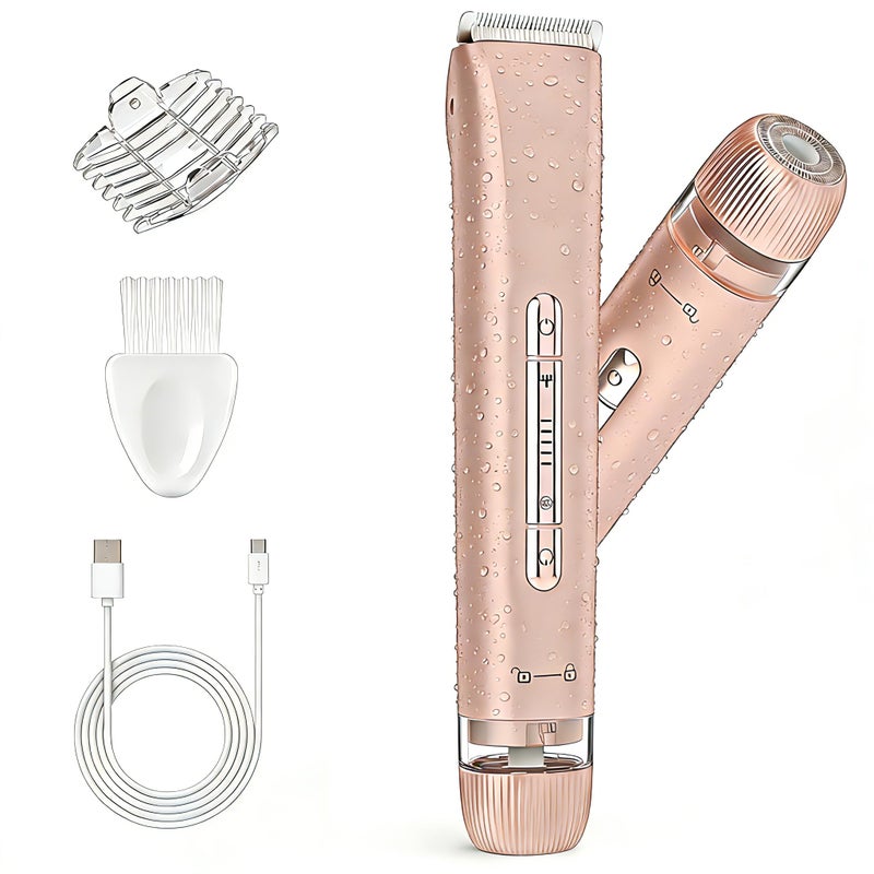 HOWSYKI Bikini Trimmer for Women, Painless Dual Head Shaver for Sensitive Skin, IPX7 Waterproof for Safe Shower, USB-C, Detachable Head, Portable 2 in 1 Electric Razors for Pubic Hair, Rose Gold - Image 1