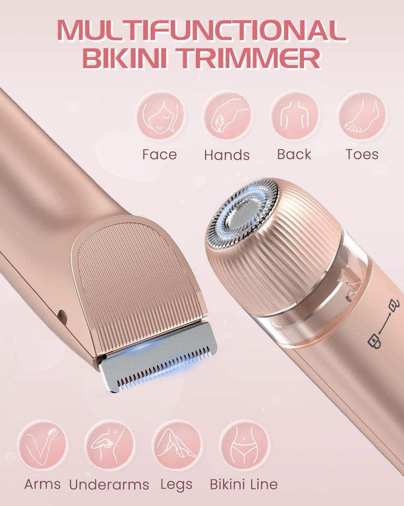HOWSYKI Bikini Trimmer for Women, Painless Dual Head Shaver for Sensitive Skin, IPX7 Waterproof for Safe Shower, USB-C, Detachable Head, Portable 2 in 1 Electric Razors for Pubic Hair, Rose Gold - Image 2