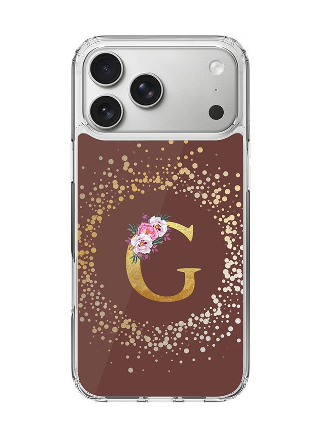 Stylizedd Classic Clear MagSafe Case for iPhone 17 Pro Max , Hybrid Soft Case Flexible Edges Anti Drop TPU PC Gel Thin Transparent Cover [ Designed for iPhone 17 Pro Max ] - Custom Monogram Initial Letter Floral Pattern Alphabet - G  (Brown )