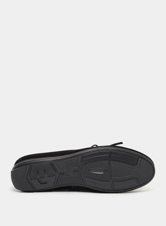 Styli Textured Bow Accent Slip In Loafers