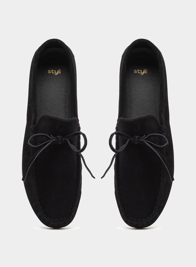 Styli Textured Bow Accent Slip In Loafers  - Image 5
