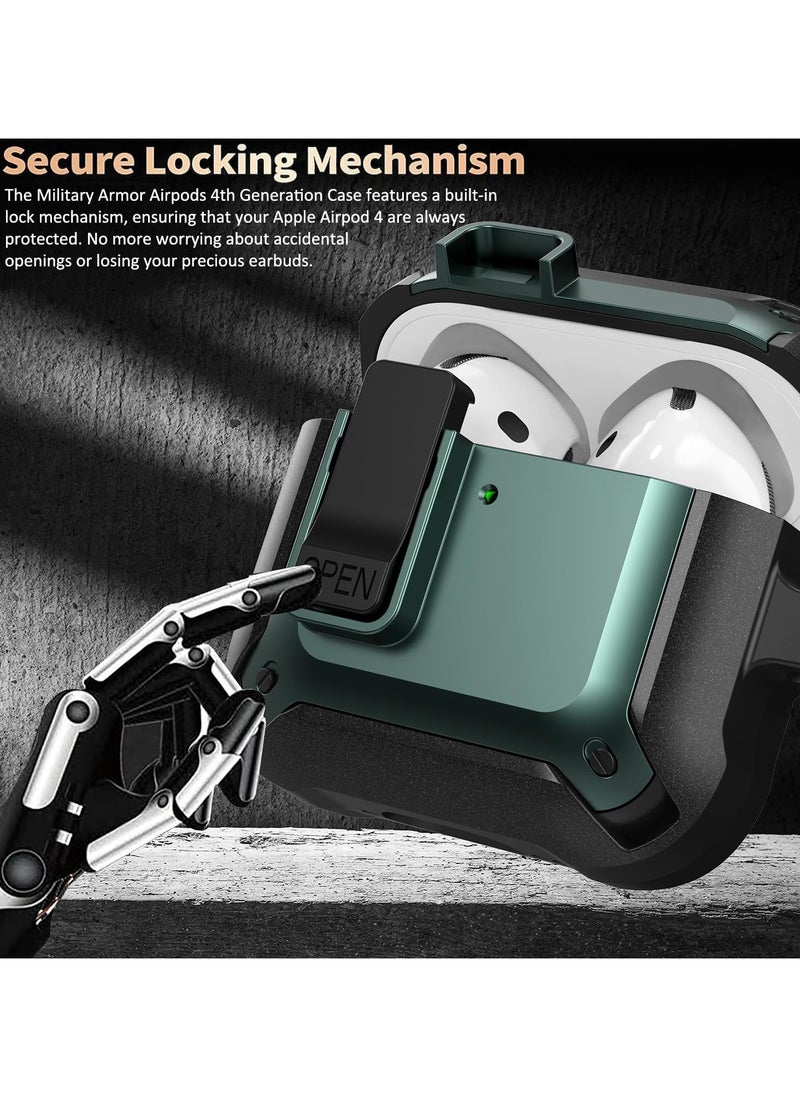 ANYOGRO - Airpods 4 Case Cover with Cleaning Kit, Security Lock Armour with Keychain for Airpods 4th Generation 2024 Front LED Visual - Green - Image 1