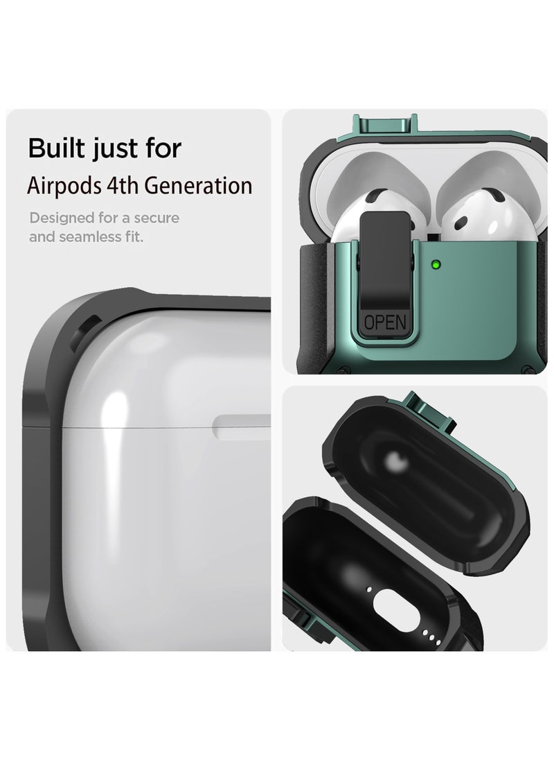 ANYOGRO - Airpods 4 Case Cover with Cleaning Kit, Security Lock Armour with Keychain for Airpods 4th Generation 2024 Front LED Visual - Green - Image 1