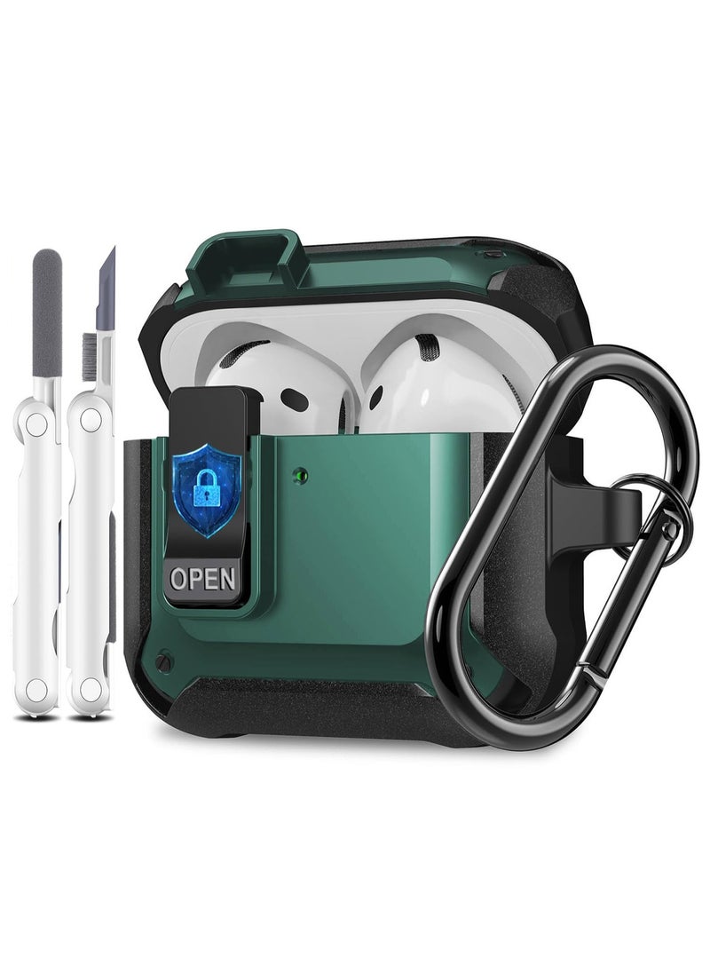 ANYOGRO - Airpods 4 Case Cover with Cleaning Kit, Security Lock Armour with Keychain for Airpods 4th Generation 2024 Front LED Visual - Green - Image 1
