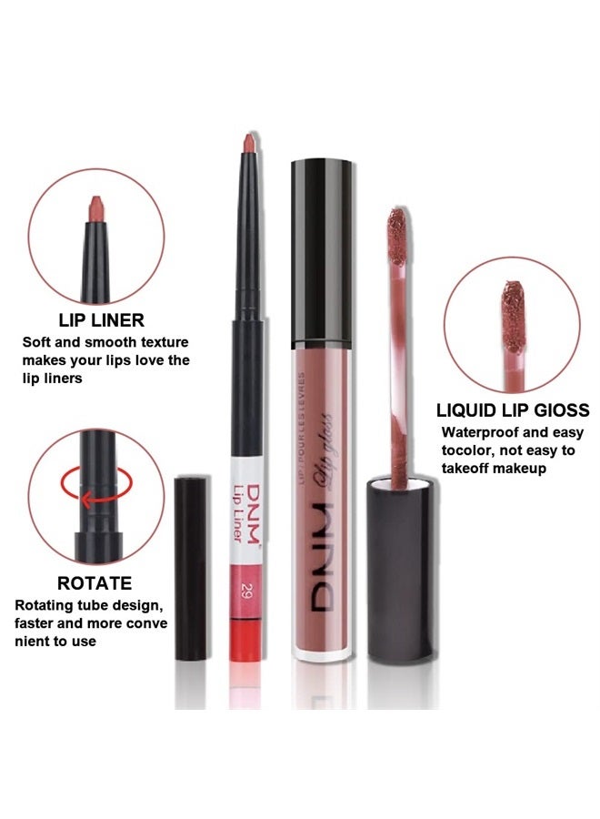 evpct 2Pcs Nude Pink Matte Lip Liner and Lipstick Pencil Makeup Set DNM Brown Liquid Lipstick Lip gloss Stain Set Long Lasting Waterproof labiales mate 24 horas originales matte larga duracion 24 29# - Image 2