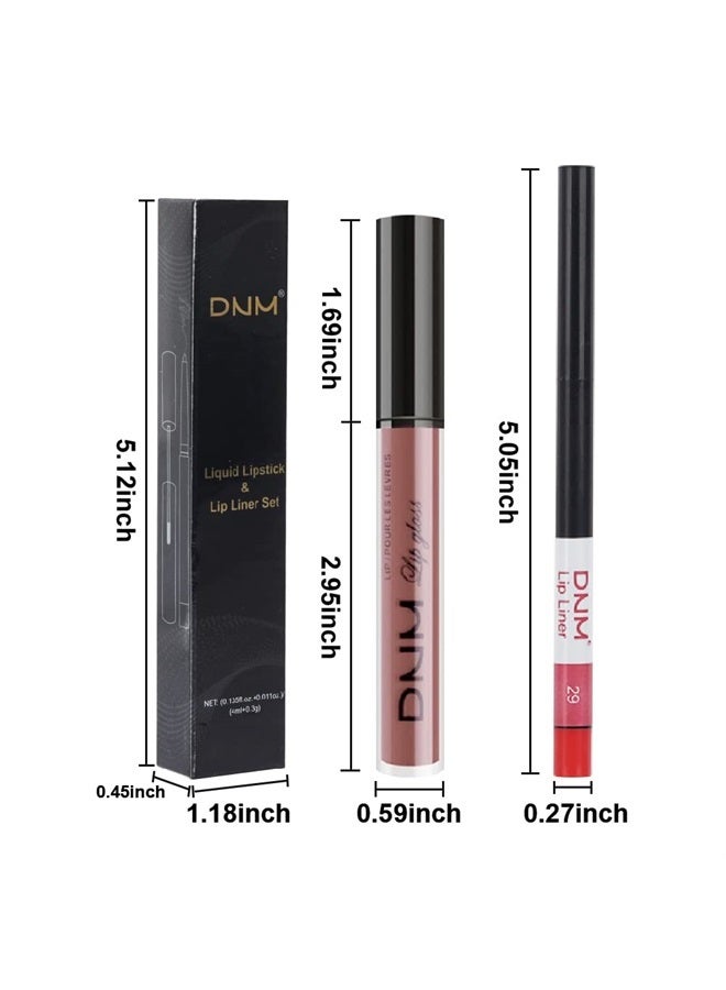 evpct 2Pcs Nude Pink Matte Lip Liner and Lipstick Pencil Makeup Set DNM Brown Liquid Lipstick Lip gloss Stain Set Long Lasting Waterproof labiales mate 24 horas originales matte larga duracion 24 29# - Image 5