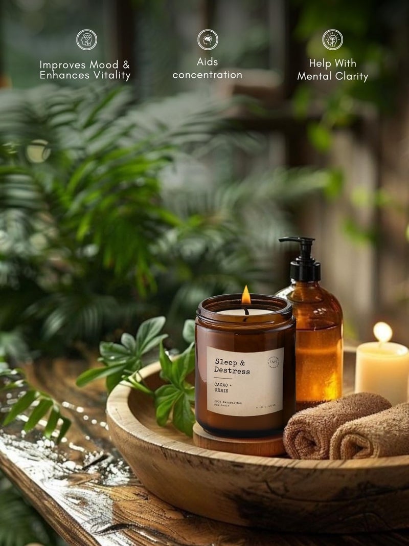 EM5 Sleep & Destress Aromatherapy Scented Candle | Cacao & Orris | 100% Natural Wax & Lead Free Wick | Upto 30 Hours of Clean Burning | Smokeless & Non-Toxic Candles | 100gm - Image 5