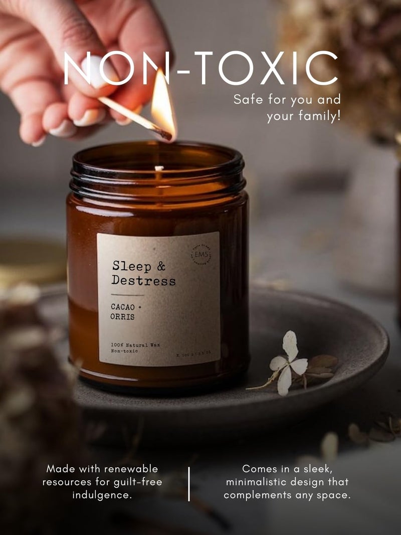 EM5 Sleep & Destress Aromatherapy Scented Candle | Cacao & Orris | 100% Natural Wax & Lead Free Wick | Upto 30 Hours of Clean Burning | Smokeless & Non-Toxic Candles | 100gm - Image 3