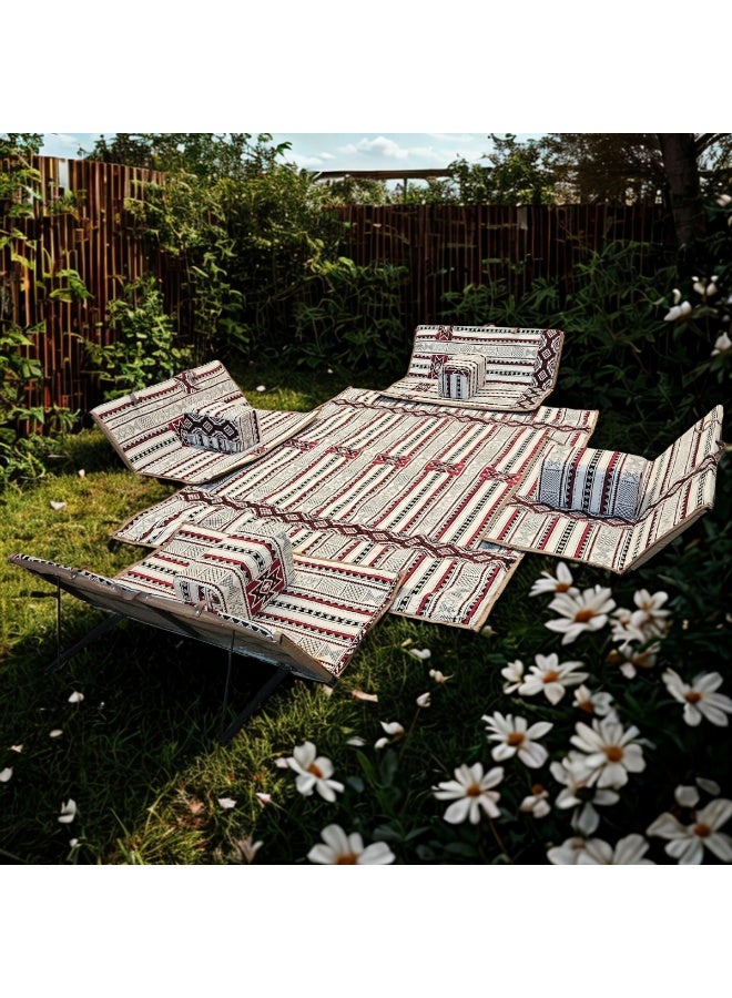 SMART HOME 9-piece floor seating set – The set includes a 300x200 cm floor mat, 4 x 120 cm floor chairs for two people, and 4 comfortable cushions. A modern Arabic-style seating set for both indoor and outdoor spaces. - Image 1