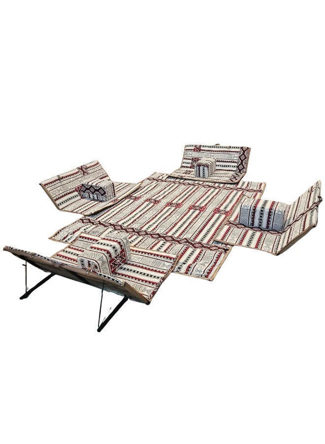 SMART HOME 9-piece floor seating set – The set includes a 300x200 cm floor mat, 4 x 120 cm floor chairs for two people, and 4 comfortable cushions. A modern Arabic-style seating set for both indoor and outdoor spaces. - Image 3