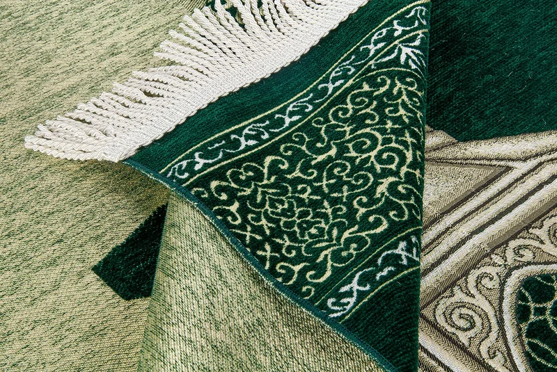 İhvan Ihvan Maqam Ibrahim Patterned Luxury Chenille Prayer Rug - Green