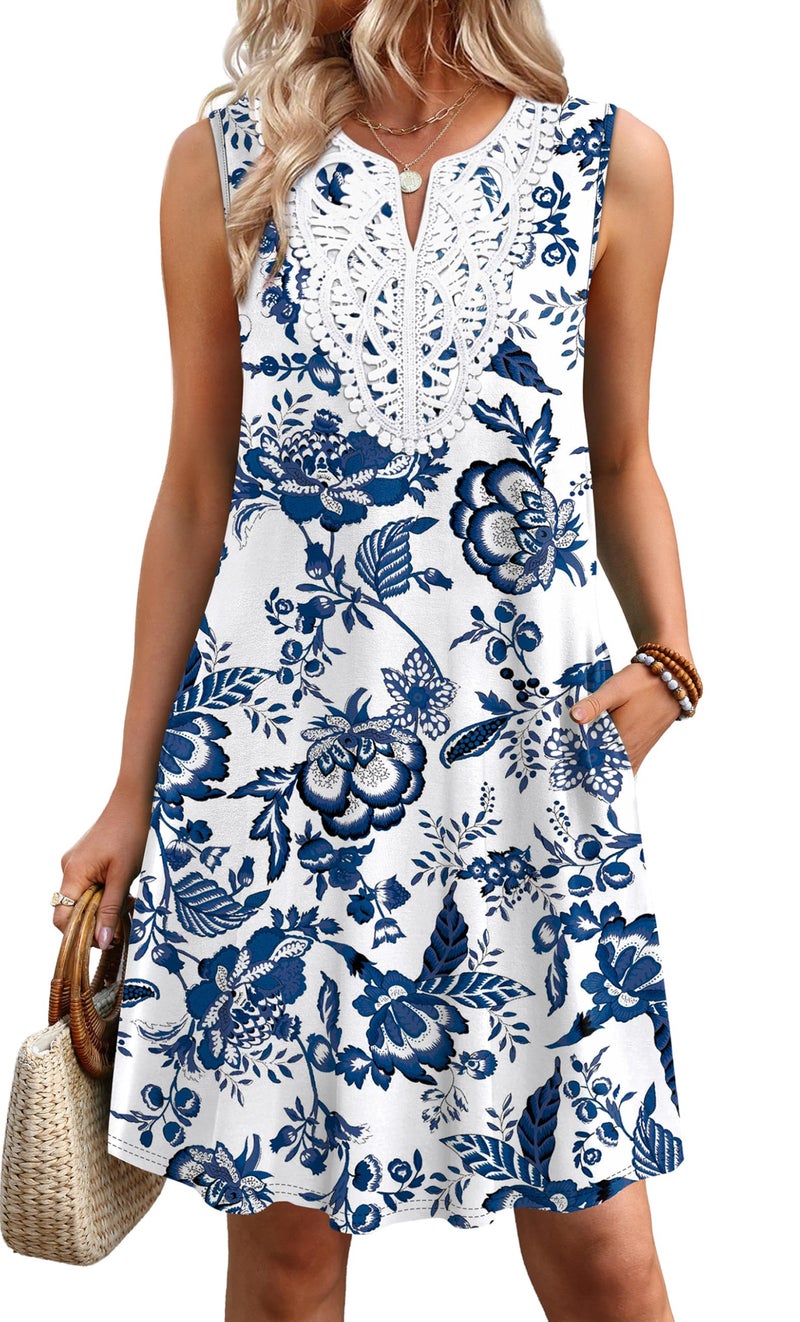 Sipaya Summer Dresses for Women Fashion Clothing A Line Dresses Hawaiian Sundress Mini Dress Easter Casual Elegant Classy Date Outfits Vacation Blue Floral Dress S - Image 3