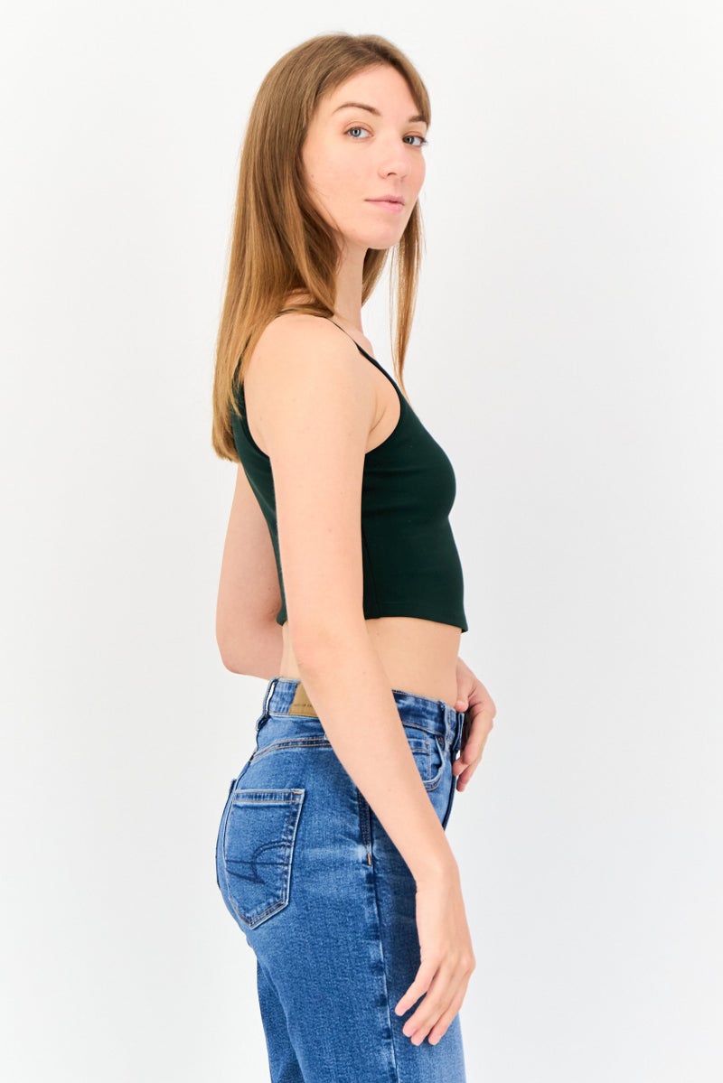 ONLY Women Asymmetric Neck Sleeveless Solid Tank Top, Green  - Image 2