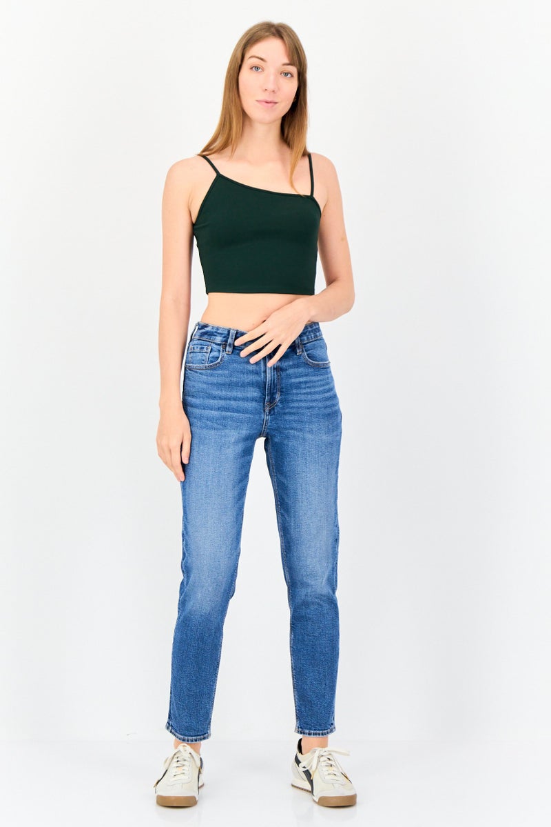 ONLY Women Asymmetric Neck Sleeveless Solid Tank Top, Green  - Image 4