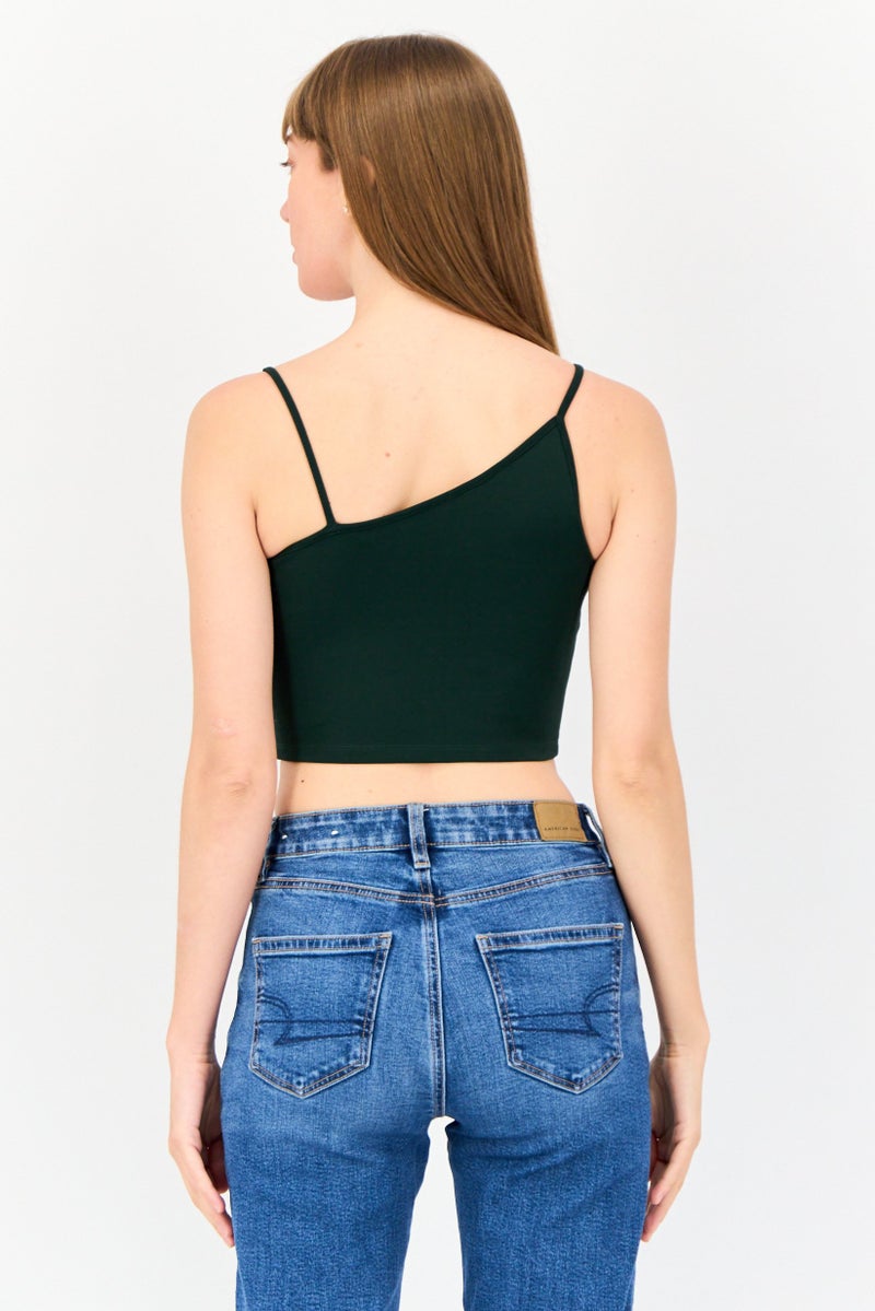 ONLY Women Asymmetric Neck Sleeveless Solid Tank Top, Green  - Image 3