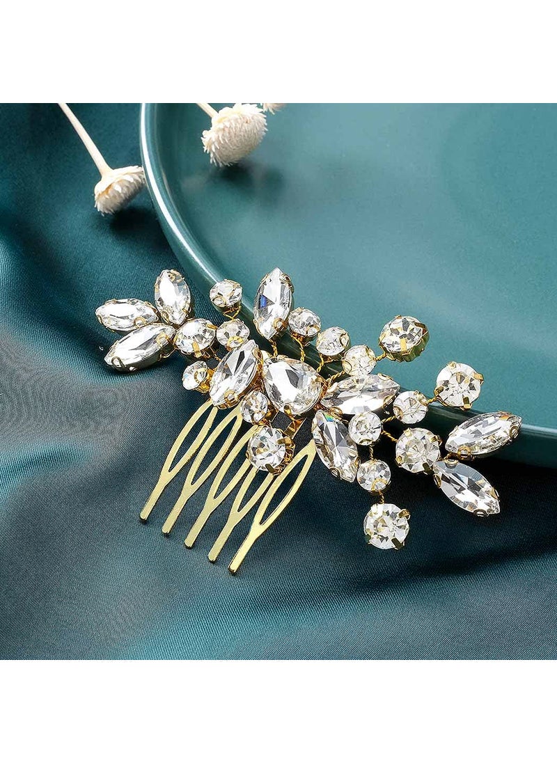 Catery Catery Crystal Wedding Hair Comb Gold Rhinestone Bridal Hairpieces Bridesmiad Clips Accessories for Brides and Women Gold 