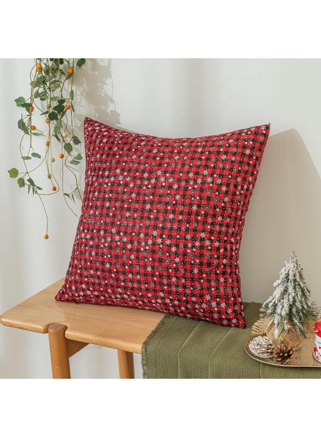 VUCATIN غطاء وسادة من قطعتين بتصميم رقاقات الثلج لعيد الميلاد، وأغطية وسائد منقوشة بنقشة مربعات تارتان اسكتلندية باللونين الأحمر والأسود، وغطاء وسادة للسرير والأريكة، وديكور للحفلات، ومنسوجات منزلية (أغطية وسائد مقاس 18 × 18 بوصة) - Image 1