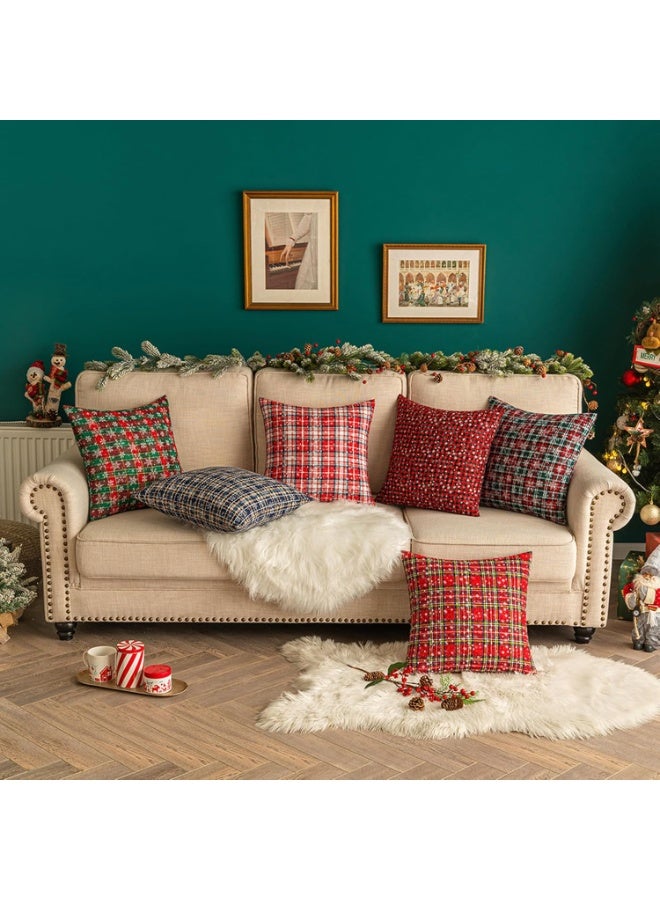 VUCATIN غطاء وسادة من قطعتين بتصميم رقاقات الثلج لعيد الميلاد، وأغطية وسائد منقوشة بنقشة مربعات تارتان اسكتلندية باللونين الأحمر والأسود، وغطاء وسادة للسرير والأريكة، وديكور للحفلات، ومنسوجات منزلية (أغطية وسائد مقاس 18 × 18 بوصة) - Image 3