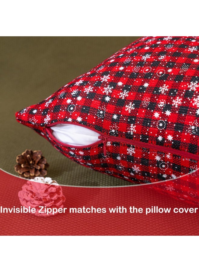 VUCATIN غطاء وسادة من قطعتين بتصميم رقاقات الثلج لعيد الميلاد، وأغطية وسائد منقوشة بنقشة مربعات تارتان اسكتلندية باللونين الأحمر والأسود، وغطاء وسادة للسرير والأريكة، وديكور للحفلات، ومنسوجات منزلية (أغطية وسائد مقاس 18 × 18 بوصة) - Image 2