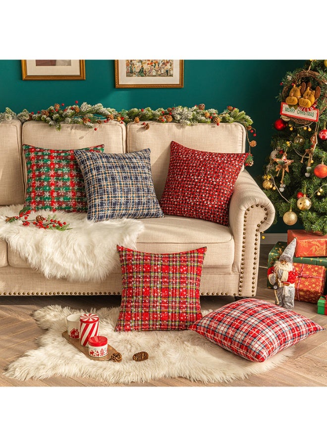VUCATIN غطاء وسادة من قطعتين بتصميم رقاقات الثلج لعيد الميلاد، وأغطية وسائد منقوشة بنقشة مربعات تارتان اسكتلندية باللونين الأحمر والأسود، وغطاء وسادة للسرير والأريكة، وديكور للحفلات، ومنسوجات منزلية (أغطية وسائد مقاس 18 × 18 بوصة) - Image 5