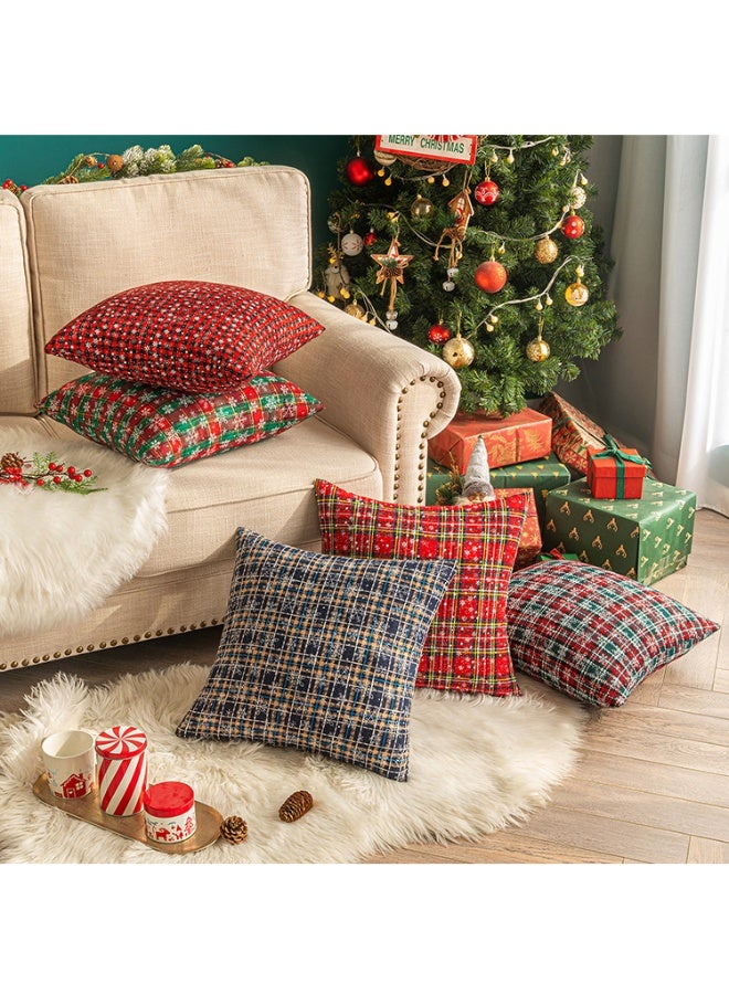 VUCATIN غطاء وسادة من قطعتين بتصميم رقاقات الثلج لعيد الميلاد، وأغطية وسائد منقوشة بنقشة مربعات تارتان اسكتلندية باللونين الأحمر والأسود، وغطاء وسادة للسرير والأريكة، وديكور للحفلات، ومنسوجات منزلية (أغطية وسائد مقاس 18 × 18 بوصة) - Image 4