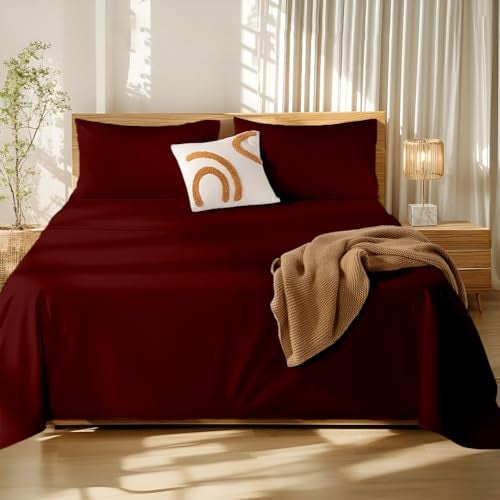 Bhoomi Impex Bedsheets for Double - 90x100 Inch Bed - Microfiber Plain Marron Bed Sheet Include Pillow Cover, Ultra Soft | for Home, Hotel, Villa, Resort and Guest House - Image 2