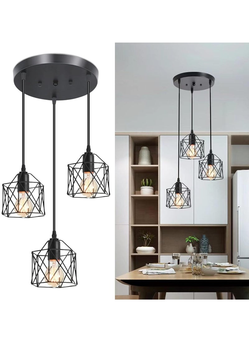 Jorunb 3-Light Pendant Light Fixtures, Farmhouse Hanging Pendant Lighting, Dining Room Chandelier, Industrial Kitchen Island Hanging Light Fixture, Black Metal Cage Pendant Ceiling Lamp for Kitchen  - Image 1