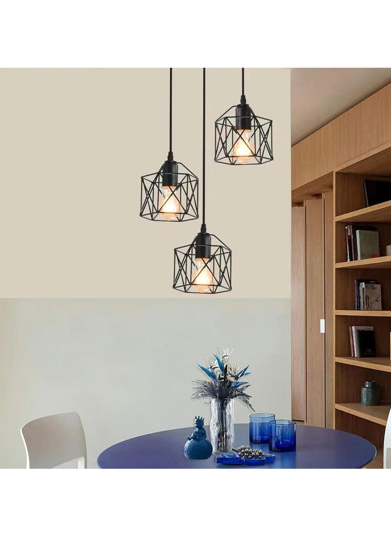 Jorunb 3-Light Pendant Light Fixtures, Farmhouse Hanging Pendant Lighting, Dining Room Chandelier, Industrial Kitchen Island Hanging Light Fixture, Black Metal Cage Pendant Ceiling Lamp for Kitchen  - Image 5